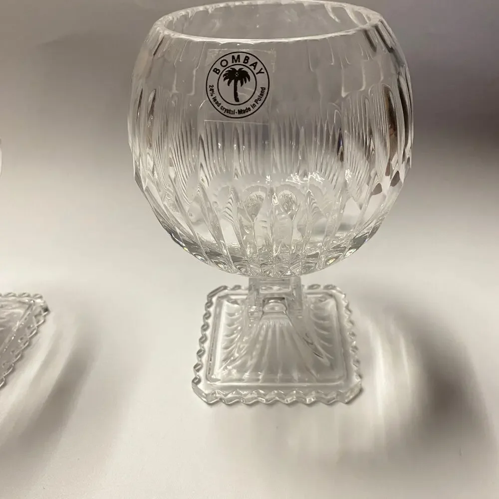 New Bombay 24% Lead Crystal Poland 2 Ribbed Glass Pedestal Centerpiece Candle